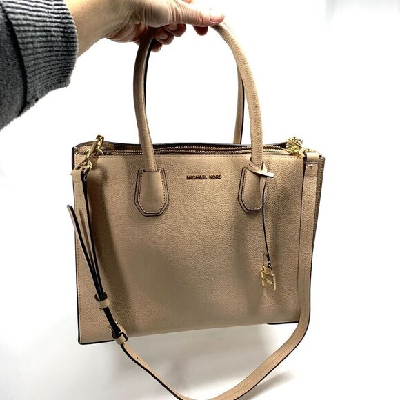 Michael Kors Large Mercer Satchel in Oyster Pebbled Leather 30F6GM9T3L/134 - Picture 8 of 16